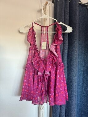 Free People Floral Ruffle Tank - Pink and Purple